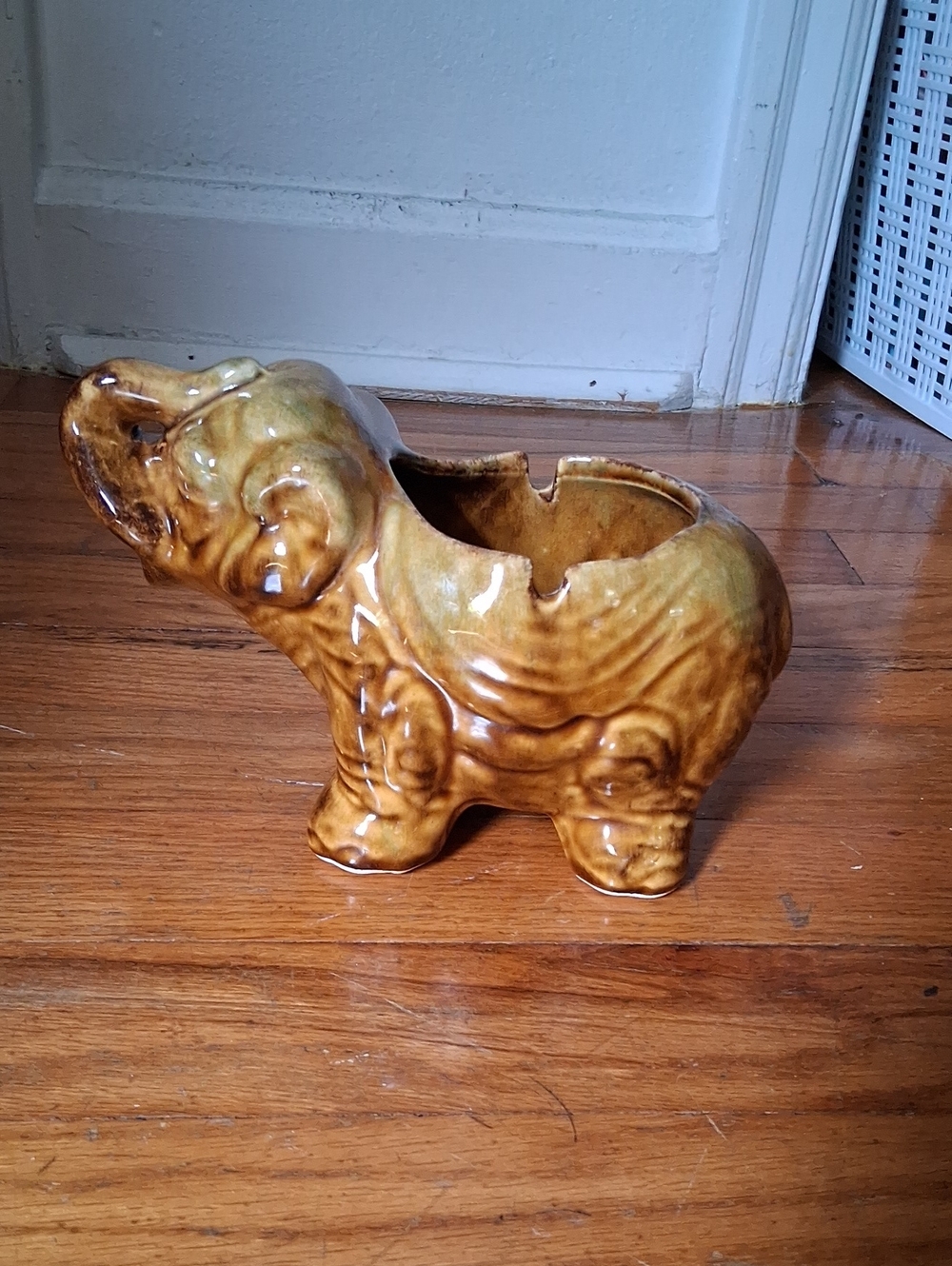 Brown Glazed Ceramic Elephant Planter - Home Art